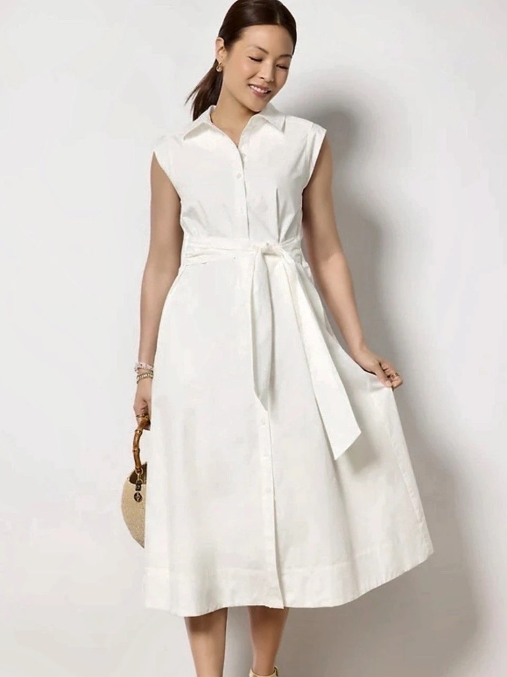 Evereve Perry Midi Dress White, Size Large, NWOT